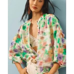 Anthropology Women's The Sidney Batwing Blouse By Pilcro Light Green Size L Boho